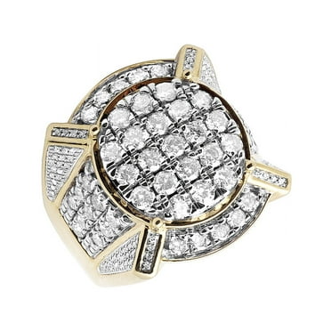 Mens 10K Yellow Gold Round Claw Statement Pinky Ring 3.0ct