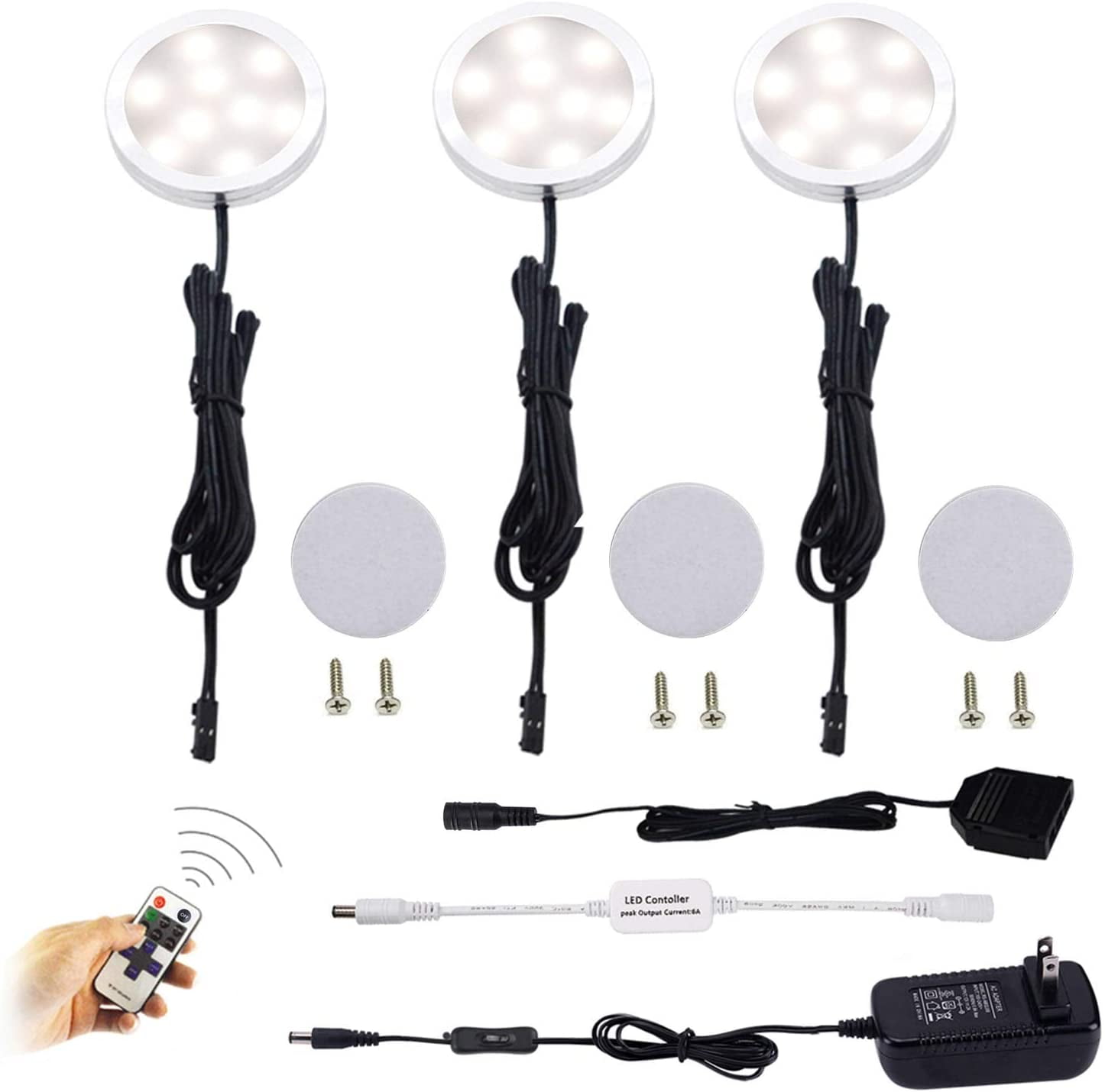 Dimmable LED Under Cabinet Lights with RF Remote Control for Home Kitchen Counter Lighting (3 Lights,Natural White)