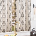 Linen Floral Window Curtains Vintage Black on Beige 26