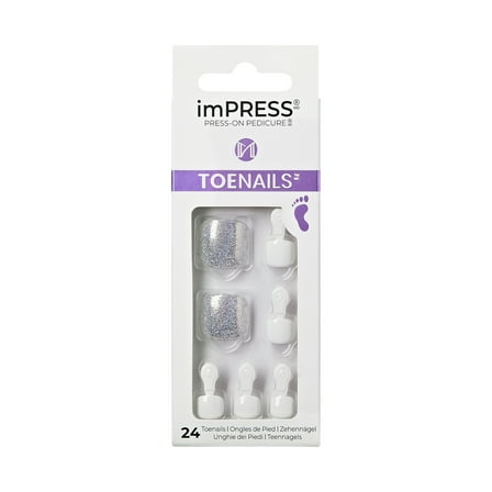 KISS imPRESS Square Press-On Toenails, Silver, 24 Pieces