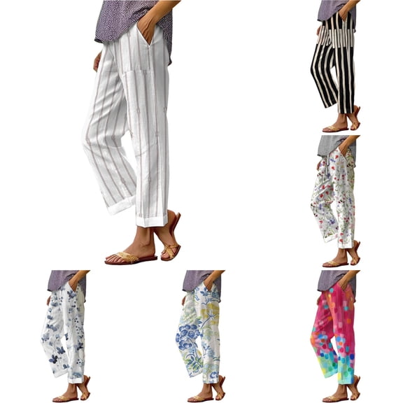 ibiyuan Women's Summer Pants High Waist Wide Leg Petite Palazzo Pants Flowy Linen Trousers for Women Drawstring Women's Lounge Pants Summer 2026 Flowy Clothes