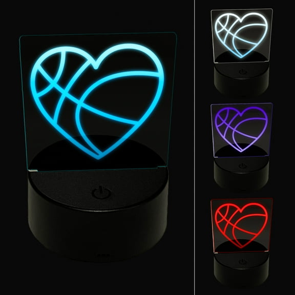Heart Shaped Basketball Sports LED Night Light Sign 3D Illusion Desk Nightstand Lamp