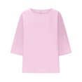 thumbnail image 4 of Summer Akafmk 3/4 Sleeve Shirts for Women,Summer Womens Cotton Linen Top,Solid Color Crew Neck Shirt Casual Top, 4 of 4