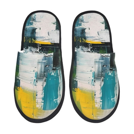 

Tideii Abstract Brushstrokes Green Blue for Home Indoor Cotton Slippers Autumn and Winter EVA Plush Slippers Household Supplies Unisex-Medium