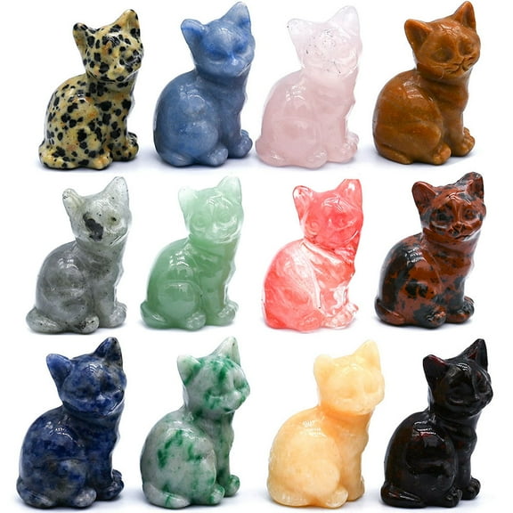 MERRYHAPY Set of 2 Crystal Cat Figurines, Adorable and Compact Decorative Sculptures for Home, Office, and Shelf Display
