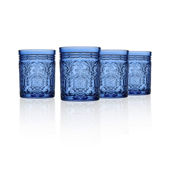 Jax Double Old Fashioned Beverage Glass Cup by Godinger – Blue – Set of 4