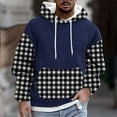 thumbnail image 2 of Momasggi Oversized Hoodies for Men Big and Tall Long Sleeve Drawstring Hooded Sweatshirt Plaid Color Block Pullover Tops Fall Winter Fleece Hoodie with Pockets Navy M, 2 of 6