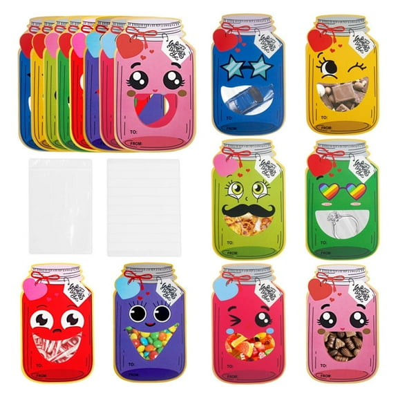 24 Pack Valentines Cards for Kids Classroom School, Colorful Jars cute Valentines Day Cards, Valentines Day Gifts for Kids, Exchange Gifts