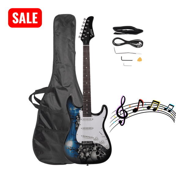 Tcbosik Beginner Electric Guitar Kit with Bag, Starter Set for Newcomers with Strap, Tools, Plectrum, Power Wire and Tremolo Arm, Blue