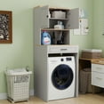 thumbnail image 3 of Over Washer and Dryer Storage Cabinet with Adjustable Shelf, Laundry Room Organizer with Fake Drawer Design and Anti-Tip Safety Wall Mount, Antique White Finish, 3 of 9