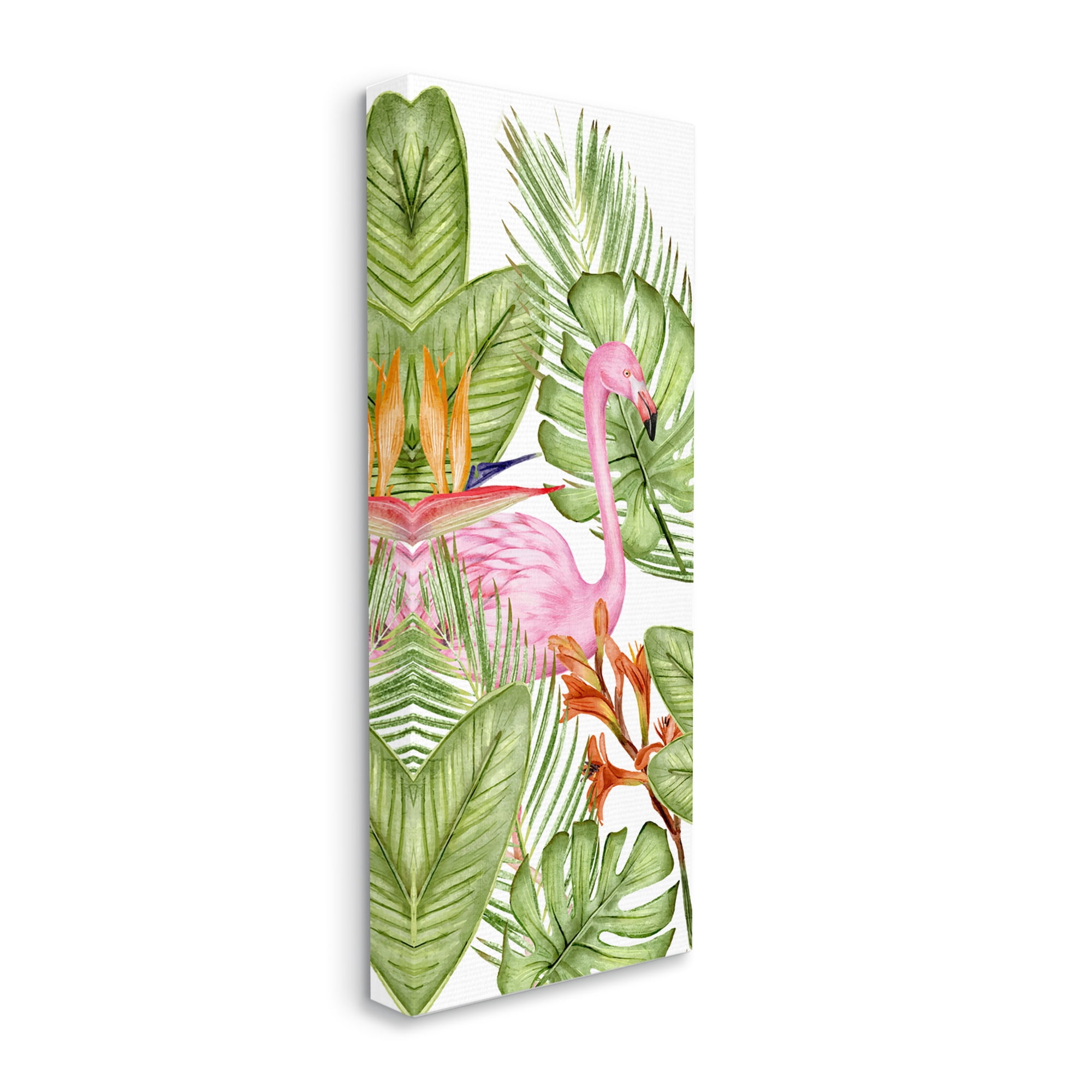Stupell Industries Flamingo & Monstera Leaves Animals & Insects Painting Gallery Wrapped Canvas Print Wall Art, 17 x 40