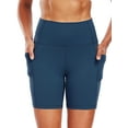 thumbnail image 3 of Cadmus Womens High-Waist Stretch Yoga Shorts Ultra Soft Naked Feeling Workout Shorts with Lycra Fabric for Running & Gym, Navy Blue, 2XL, 3 of 9