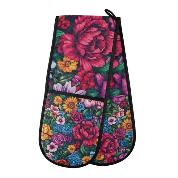 Yayeee Double Oven Mitt Kitchen Heat Resistant Baking 35" x7" Quilted Glove, Charming Floral Pattern