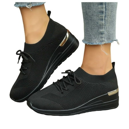 Fauean Sneakers for Women Leisure Running Breathable Lace up Sneaker Mesh Women s Shoes Black Size 39