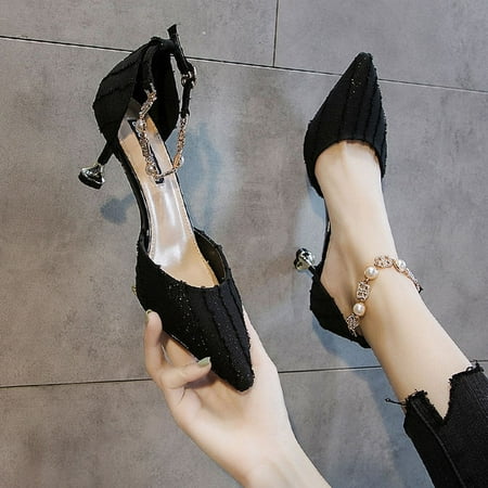 

One word buckle high heels 2021 spring and summer new all-match fashion temperament pointed stiletto single shoes women