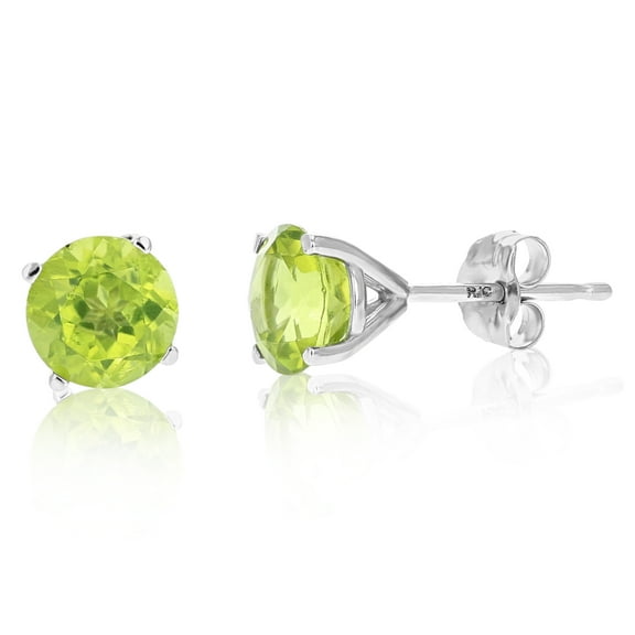 Vir Jewels 1.80 CTTW 6 MM Peridot Stud Earrings 14K Gold Round Cut with Push Backs August Birthstone