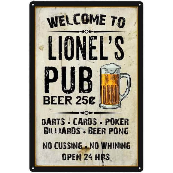 LIONEL'S Pub Sign Vintage Man Cave Bar 8 x 12 High Gloss Metal 208120028423
