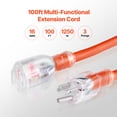 thumbnail image 4 of KFFKFF 100FT Extension Cable for Indoor and Outdoor Use, 16AWG 10Amps 1250W, Triple Plug Electric Wire with Illuminated Tip, Flexible and Resistant to -40°C Cold for Domestic and Office Use, 4 of 9