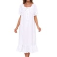 thumbnail image 2 of Defitshape Women's Sleep Dress Vintage Lace Frill Calf Length Square Neck Cotton Victorian Nightgown Short Sleeve Billowy Old Fashioned Pajama Shirt Summer Soft Sleepwear Long Nighty White Medium, 2 of 5