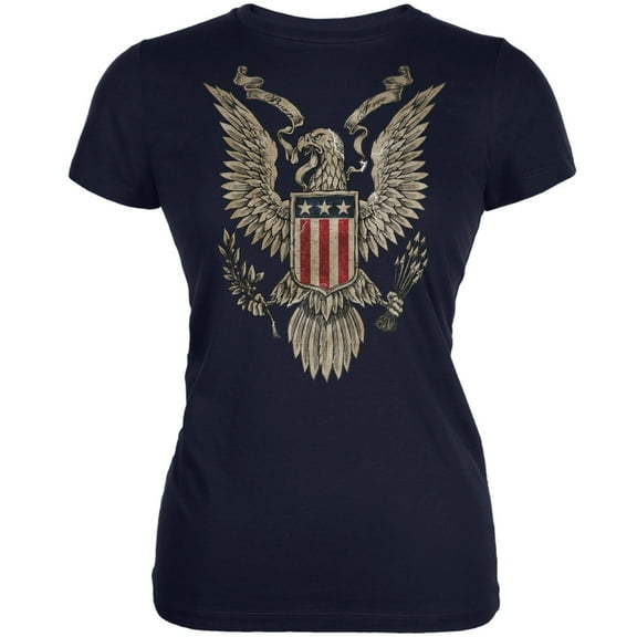 4th July Born Free Vintage American Bald Eagle Navy Juniors T-Shirt - Large