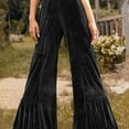 thumbnail image 5 of GNFQXSS Women's High Waisted Tiered Wide Leg Velvet Pants Flowy Dressy Trousers for Party Evening & Special Black L, 5 of 8