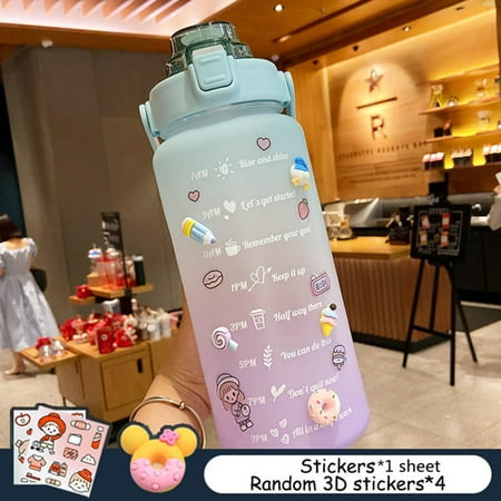 

2L Large-capacity Water Bottle With Bounce Lid Timeline Reminder Leak-proof Frosted Cup For Outdoor Sports And Fitness