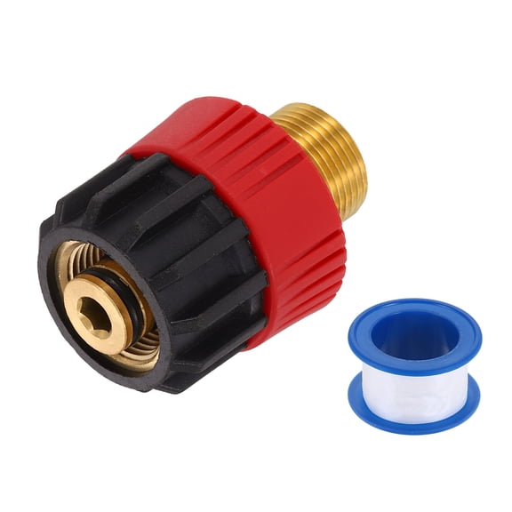 Uxcell Pressure Washer Adapter, M22 15mm Male to M22 14mm Female Quick Connect Fittings Brass Swivel Adapter with Sealant Tape for Pressure Power Washers Hose(Red Black Cap)