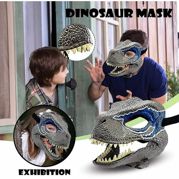 Máscara de dinosaurio azul - Accesorios de dinosaurio Jurassic World Raptor - Fácil de usar con correa segura - D