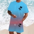 thumbnail image 2 of FUZHIQ Summer Beach Vacation Men's Gradient 2 Piece T-Shirt Shorts Set Tree Print Casual Loose Fit Crewneck Short Sleeve Daily Travel Outdoor Hawaiian Outfit,M, 2 of 5
