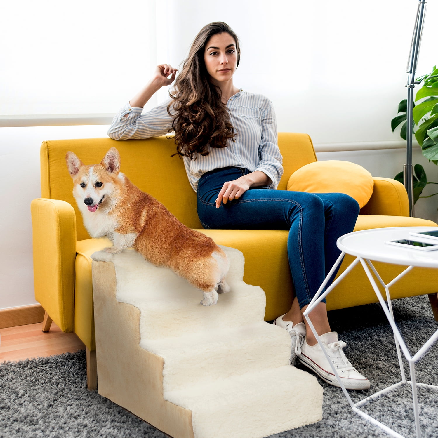 Precious Tails Deluxe High-Density Foam 4-Step Pet Stairs for Dogs and Cats - Durable, Lightweight, and Portable Staircase for Easy Mobility Assistance