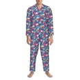 thumbnail image 3 of Naloa Skull blue leaf Men’s Pajamas Set - Long Sleeve Button Down Sleep Shirt and Pajama Bottoms Sleepwear Set-, 3 of 7
