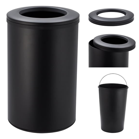 Commercial-Grade Open Top Trash Can - 40L/10.6 Gallon - Stainless Steel with Removable Inner Bucket - Fingerprint-Proof Round Recycling Bin for Kitchen, Office, Restaurant - Black