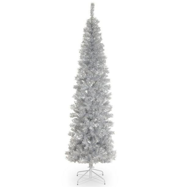 6' Silver Pencil Tinsel Artificial Christmas Tree Unlit Lights