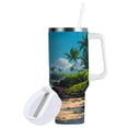 thumbnail image 2 of 30 oz Insulated Stainless Steel Tumbler Double Wall Stainless Steel Tumbler with 2-Way Drinking Serene Beach Scene, 2 of 9