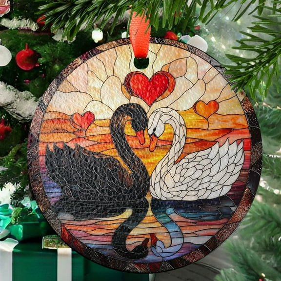 Name Swan Couple Stained Glass Sun Catcher, Perfect for Valentine's Day, Couple Ornament, Gift For Girlfriend, Nature Gift, Stained Glass Ornament 2025, Holiday Decoration,