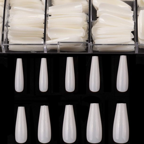 Uñas postizas largas de ataúd, uñas acrílicas transparentes en forma de ataúd, puntas de uñas de bailarina, 500 unidades, uñas postizas de cobertura completa, uñas artificiales con estuche para salone Namotu CZMR-ZC1-2