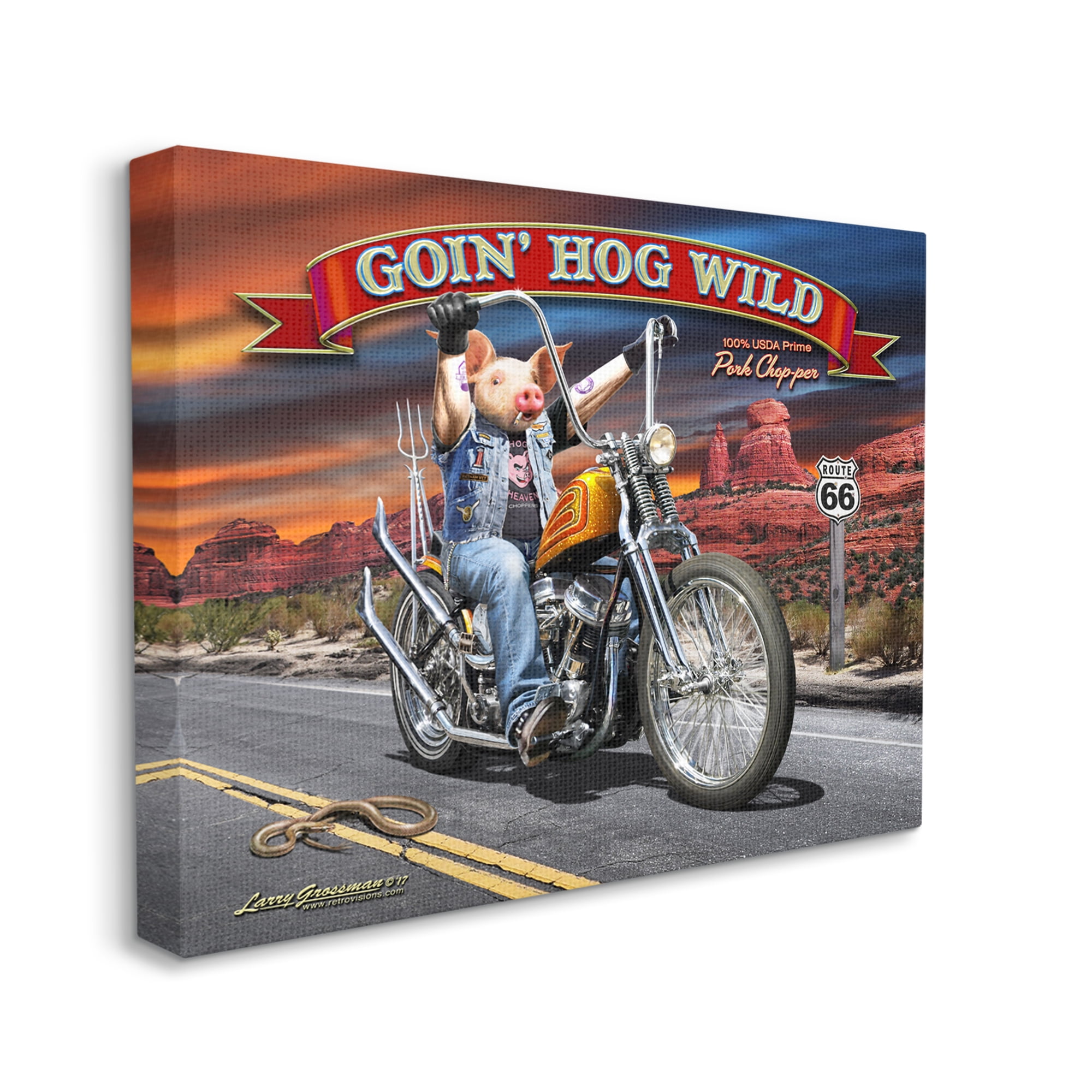 Stupell Industries Hog Wild Chopper Bike Animals & Insects Painting Gallery Wrapped Canvas Art Print Wall Art, 20 x 16