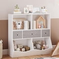 thumbnail image 1 of Yeshouse organizador de juguetes grande para niños con 7 compartimentos y 3 niveles, incluye librería y 3 cajones, estantería de madera blanca ideal para sala de juegos, pasillo, sala o escuela, 1 of 9