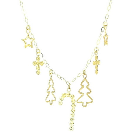 American Designs Jewelry 14kt Yellow Gold Diamond-Cut Christmas and Cross Religious Necklace, 18 Chain