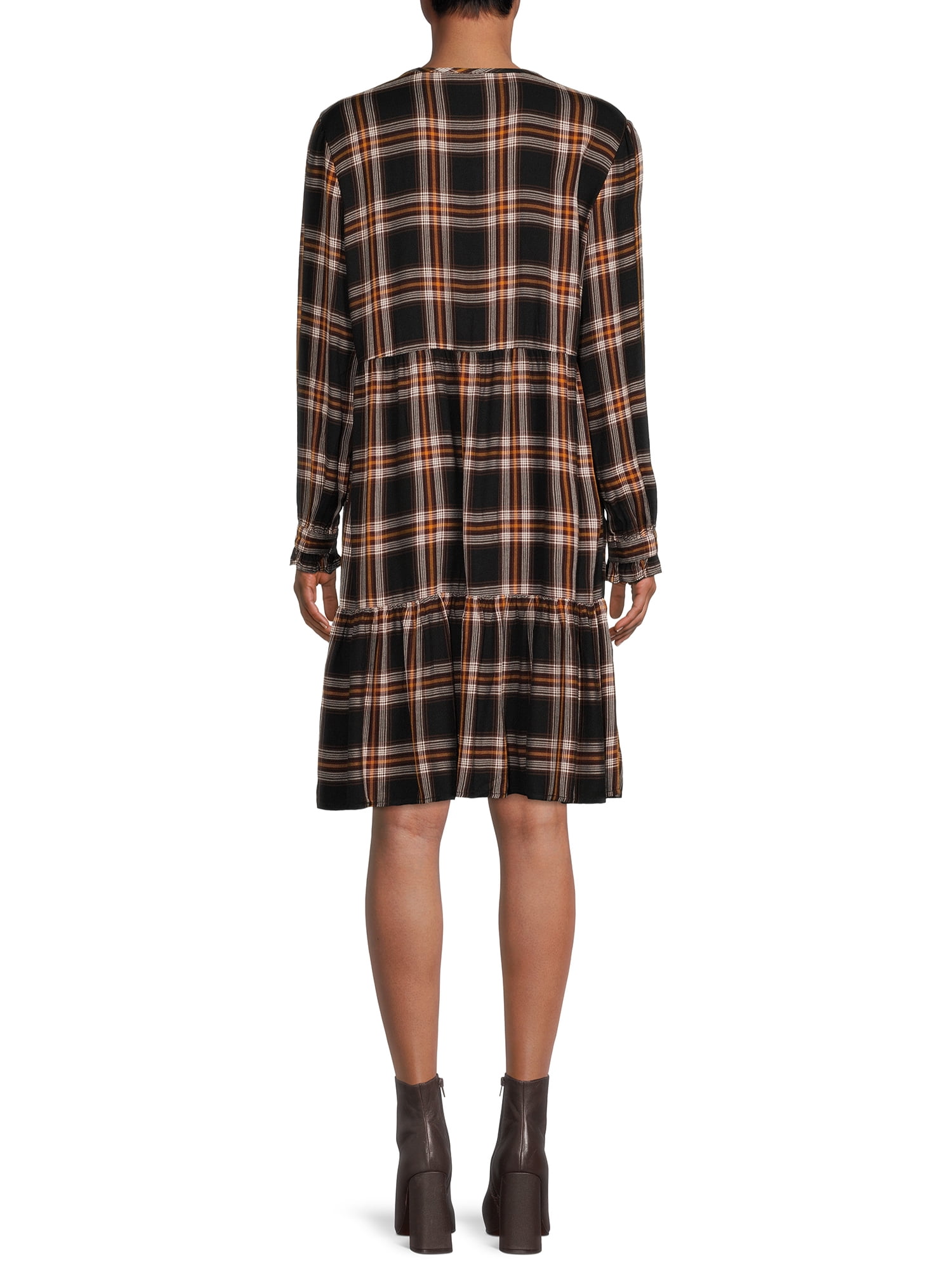 Blu White Blu Women's Plaid Ruffle Hem Dress
