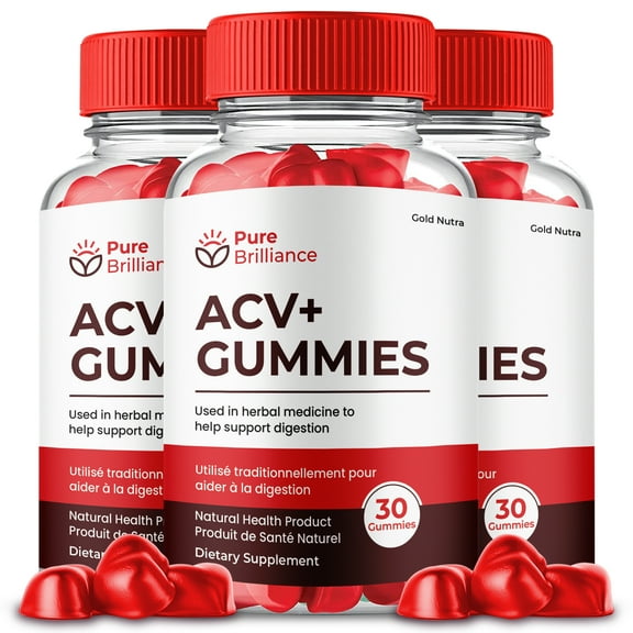 (3 Pack) Pure Brilliance ACV Gummies, Apple Cider Vinegar, Max Strength, 3 Month Supply Dietary Supplement, Made in USA