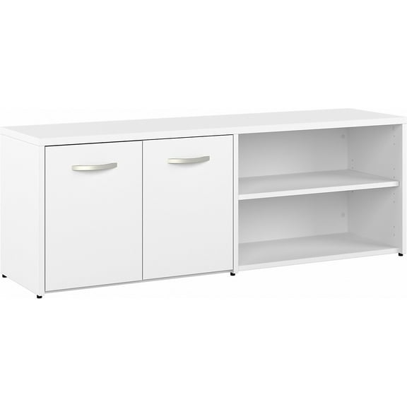 Hybrid Low Storage Cabinet with Doors in White - Engineered Wood