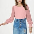 thumbnail image 4 of breaise Girls Long Sleeve Shirt with Ruffle Cuffs Polka Swiss Dots Kids Girls Solid Color Pullover Shirts Cute Crewneck Girls Top 4-13Years, 4 of 6