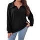 thumbnail image 2 of Suéter de Punto Informal de Talla Grande para Mujer, Cuello en V, Solapa, Color Liso, Camisa de Larga. Negro 5XL, 2 of 9