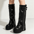 thumbnail image 4 of pwidon Women 's Knee High Boots Tall Platform Round Toe Boots, Slouchy Faux Leather, Side Zip, Chunky Thick Sole Fashion Boots 37, 4 of 4