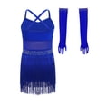 thumbnail image 4 of JanJean Girls Kids 2 Piece Latin Cha Cha Dance Outfit Shiny Rhinestones Fringe Dress Outfit Performance Dress Royal Blue 10, 4 of 7