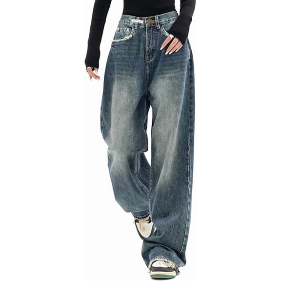 SOMER Women’s Wide Leg Baggy Jeans High Waisted Loose Boyfriend Denim Pants Y2K Vintage Casual Streetwear Trousers Dark Blue