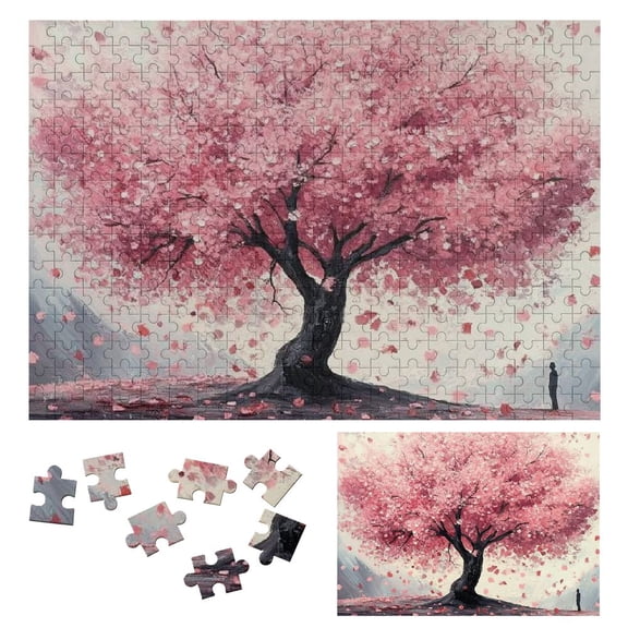 Patifu Wooden Jigsaw Puzzle Pink Flowers Eco-Friendly Premium Wood 500 Pieces Gift for Family Friends 300 PCS