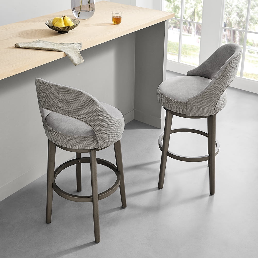 XDECO Swivel Bar Stools Set of 2, Velvet Upholstered bar Chairs, Barstools Counter Height with Back and Footrest for for Bar, Kitchen Island, Dining Room,Grey