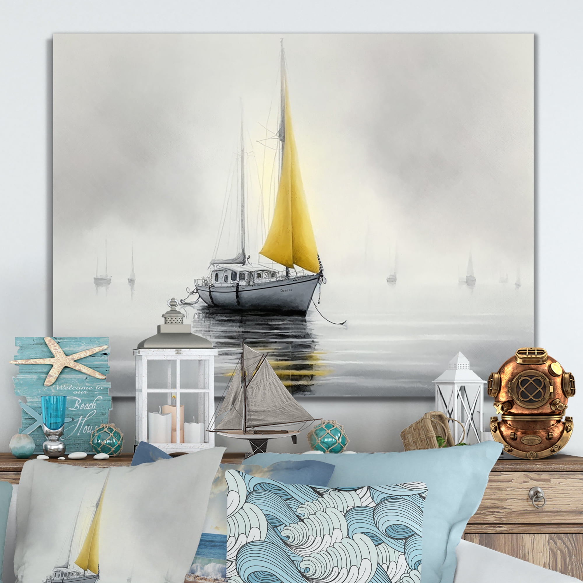 Designart Boat Anchored III Canvas Wall Art